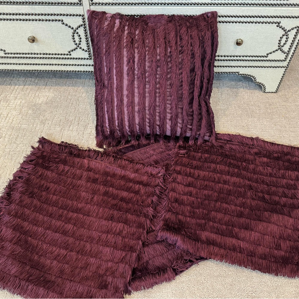 Z Gallerie Chloe 20x20 Plum Fringe Pillows (4 pieces)